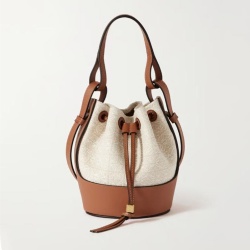 Leather-Trimmed Cotton Canvas Mini Bucket Bag New Fashion Women Tote Shoulder Bag