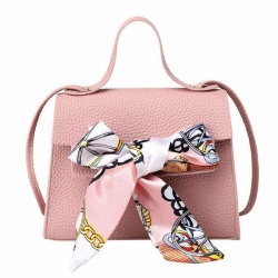 Silk scarf embellishes women's pink shoulder crossbody bag Mini women's PU leather messenger bag