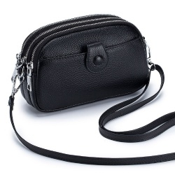 Large capacity three-layer zipper leather fashion women's bag new mini messenger bag women's shoulder bag crossbody