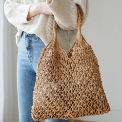 Popular Cotton Rope Hollow Straw Bag, Tote Bohemian Ultralight Shoulder Bag Net Bag, Vintage Retro Chic handbag