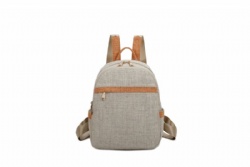 Triple Pockets Beige Color Backpack Student Book Bag