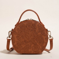 Retro engraved women's bag ethnic style small round head shoulder messenger bag