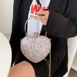 Cute heart-shaped bag fashion sequins chain crossbody clutch bag rhinestone dinner bag Valentine's Day bag