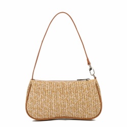 Fashion summer handmade straw beach bag women weave shoulder bags crochet straw purse with leather handle