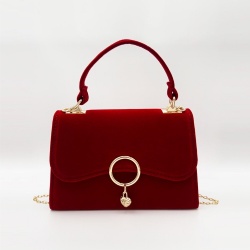 2023 New Fashion Velvet Red Handbags for Women Wedding Bridal Shoulder Bags